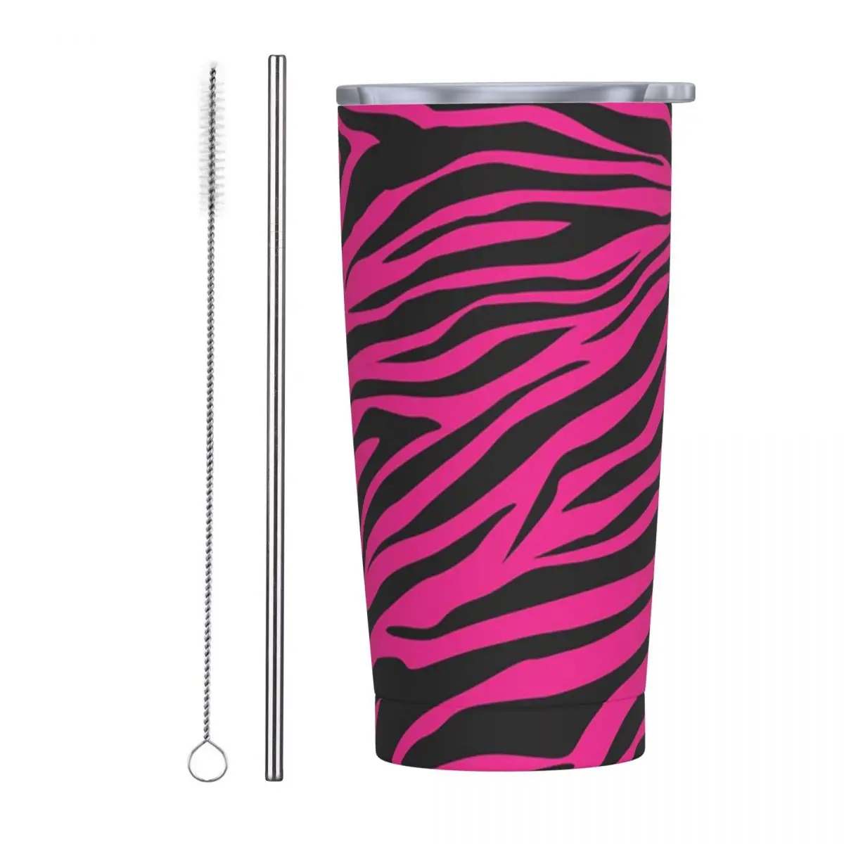Pink Zebra Print Stainless Steel Tumbler Vacuum Insulated Mug Thermal Cold Cup Straws With Lid 20oz