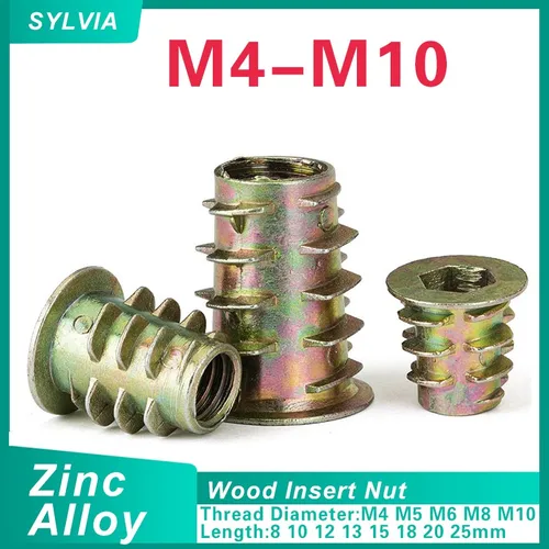 Tuerca de inserción de madera integrada, cabeza hexagonal de aleación de Zinc, 10/ 20 piezas, M4, M5, M8, M10