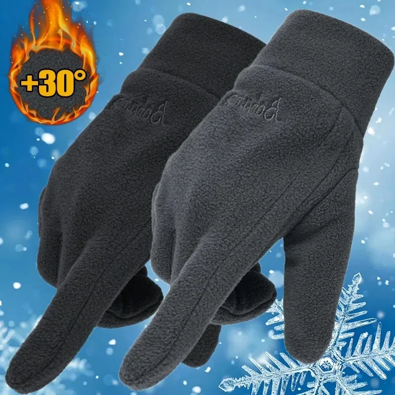 Mens Winter Gloves Thicken Thermal Warm Fleece Full Finger Gloves Cold Resistance Windproof Outdoor Skiing Cycling Mittens Women