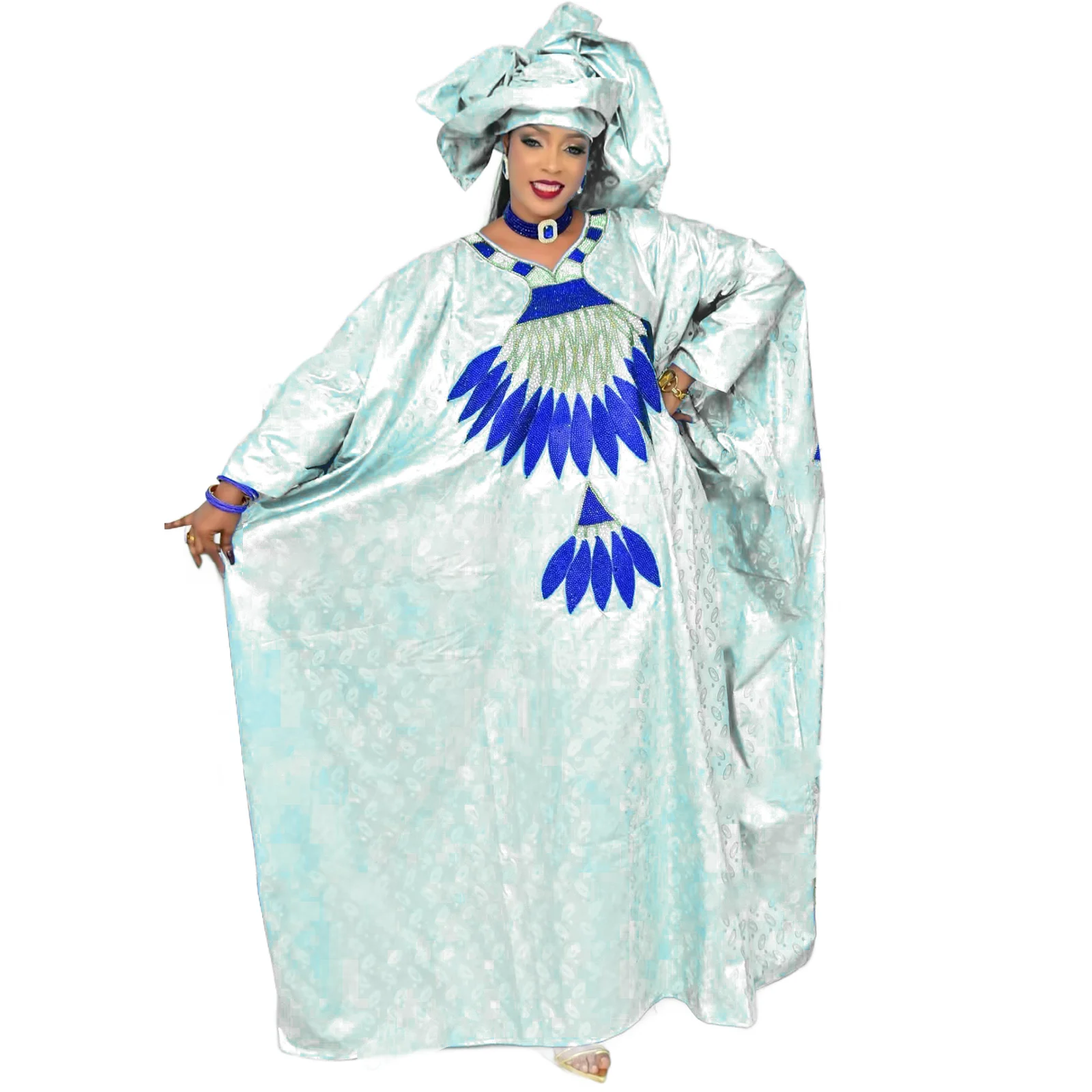 فساتين أفريقية للنساء تصميم مطرز غني بمواد بوبو الفاخرة