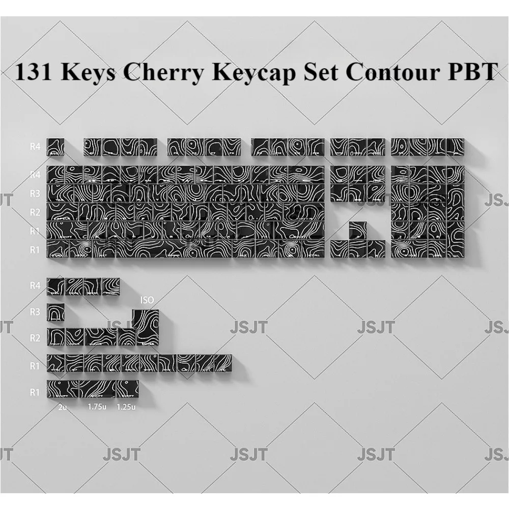 

131 Keys, Cherry, Transparent Keycap Set, Contour PBT Personality, Black, for Mx Cherry Gateron Switch Mechanical Keyboard Kit