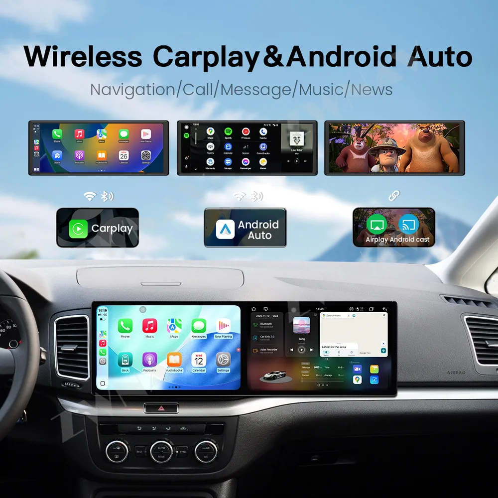 10.1+10.1 Inch Carplay Display Touch Screen For Volkswagen Sharan 2012-2019 Android 15 Car GPS Navigation Car Multimedia Player