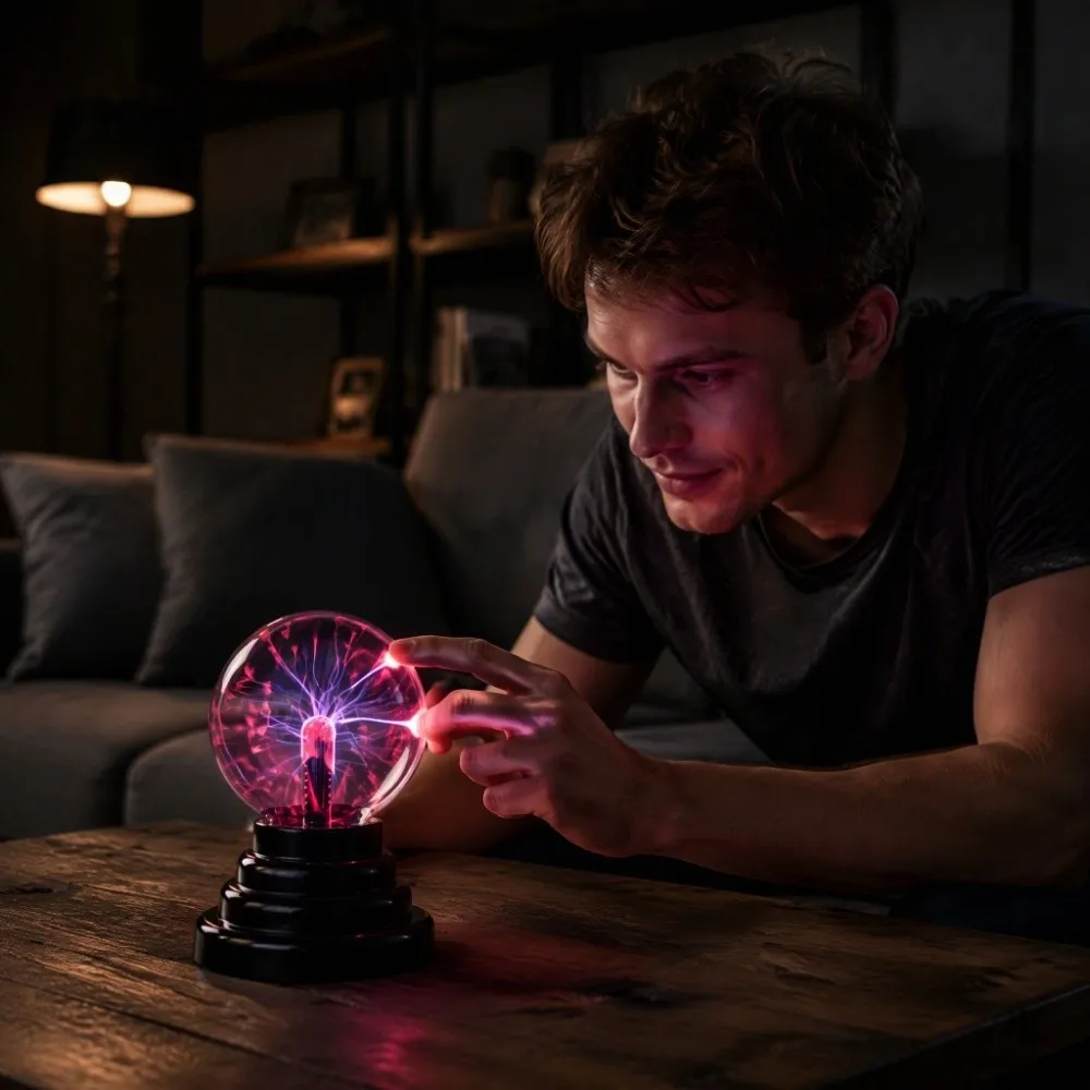 3 Inch Plasma Ball Lamp USB Powered Touch Sensitive Plasma Globe Light Battery Powered Red Color Touch Sensitive Sphere