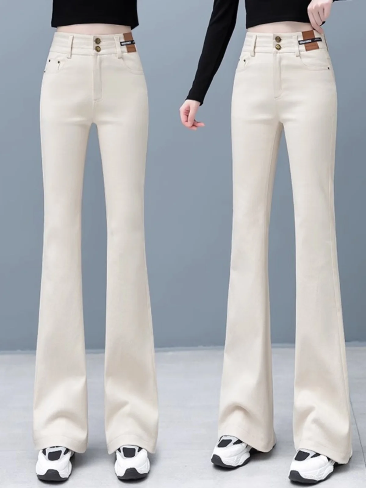 

Облегающие прямые джинсы-колокольчики с высокой талией, женские модные весенне-осенние 2023, новые повседневные брюки длиной до пола