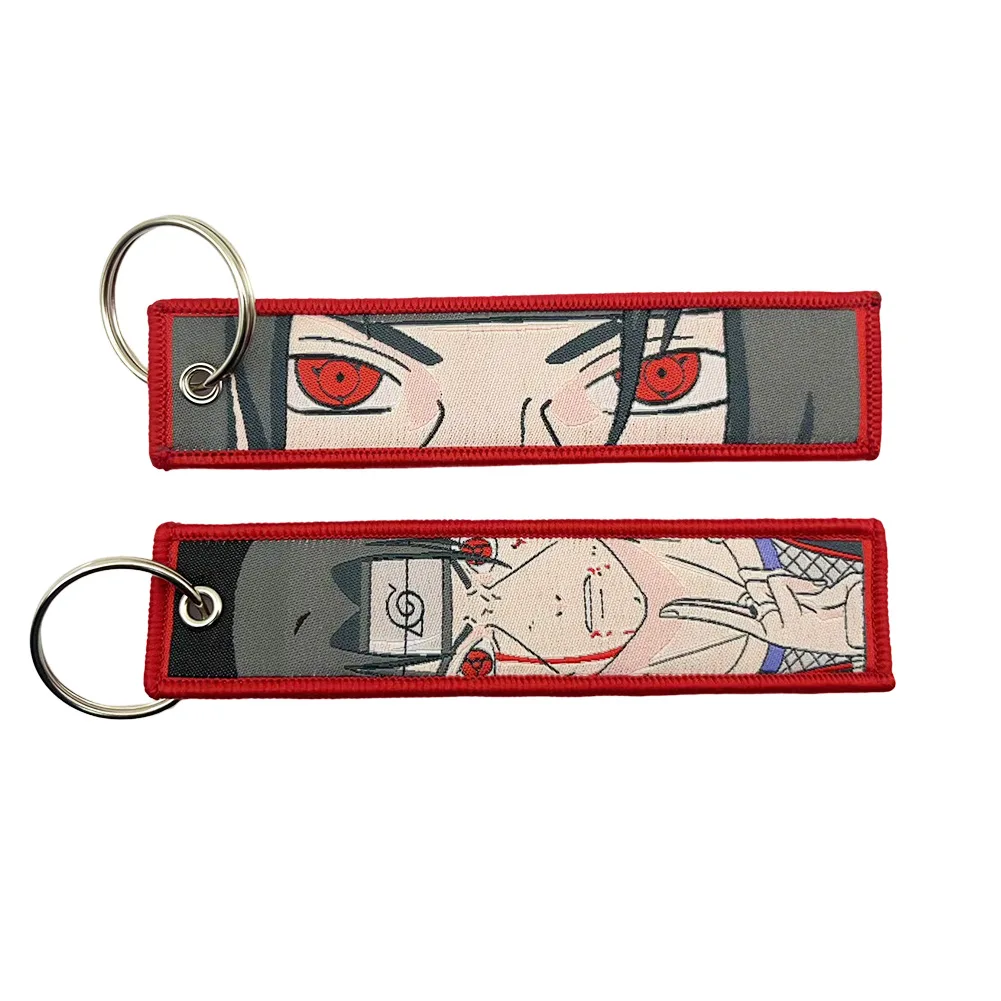 Étiquette tissée Naruto Anime, Itachi Sasuke, Kakashi grill, porte-clés, décoration de sac, pendentif d\'accessoires, jouets pour enfants, cadeaux