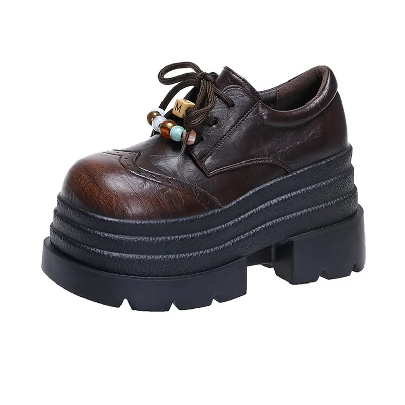 جديد 2025 المرأة أحذية رياضية من الجلد الخريف عالية منصة الدانتيل متابعة حذاء كاجوال نعل سميك 10 سنتيمتر الكعوب أحذية مشي Zapatos Mujer