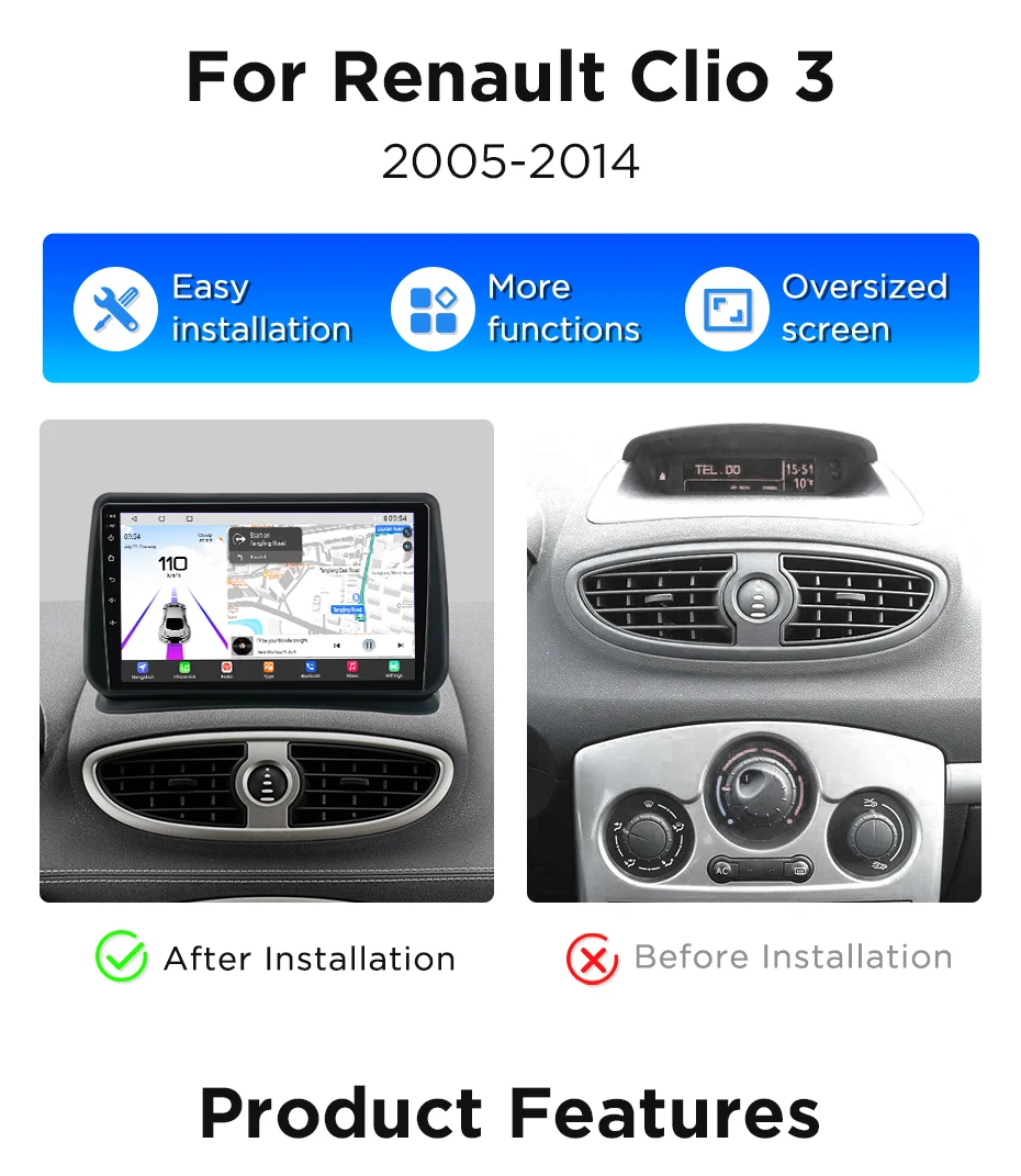 Junsun 360 Autokamera Autoradio für Renault Clio 3 2005-2014 Kabelloses CarPlay Android Auto Stereo GPS Navi RDS FM BT SWC Multimedia 2 DIN 4G-LTE WIFI Bluetooth 360 System Auto-Stereo-Navigation Intelligente Systeme – Detail 4