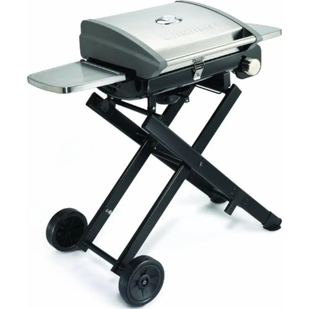 Portable Stainless Steel Gas Grill with 240-Square-Inch Cast-Iron Surface and 15,000 BTU Burner Roll-Away Grill 27.3