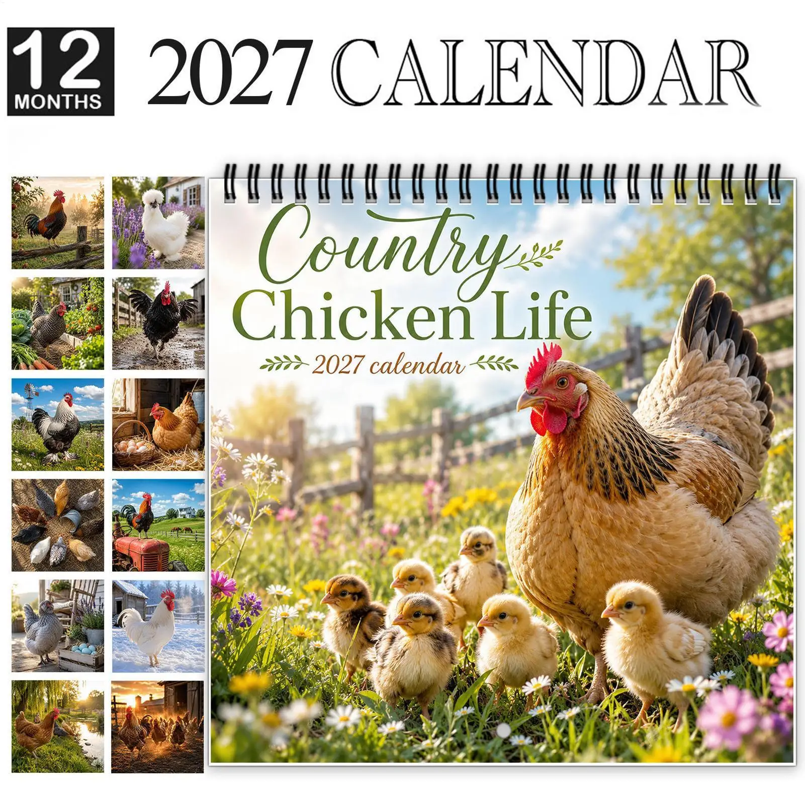2027 Wall Calendar 12 Months Funny Chicken Spiral Binding Wall Calendar For Daily View Planner Organiser Home Office Decor
