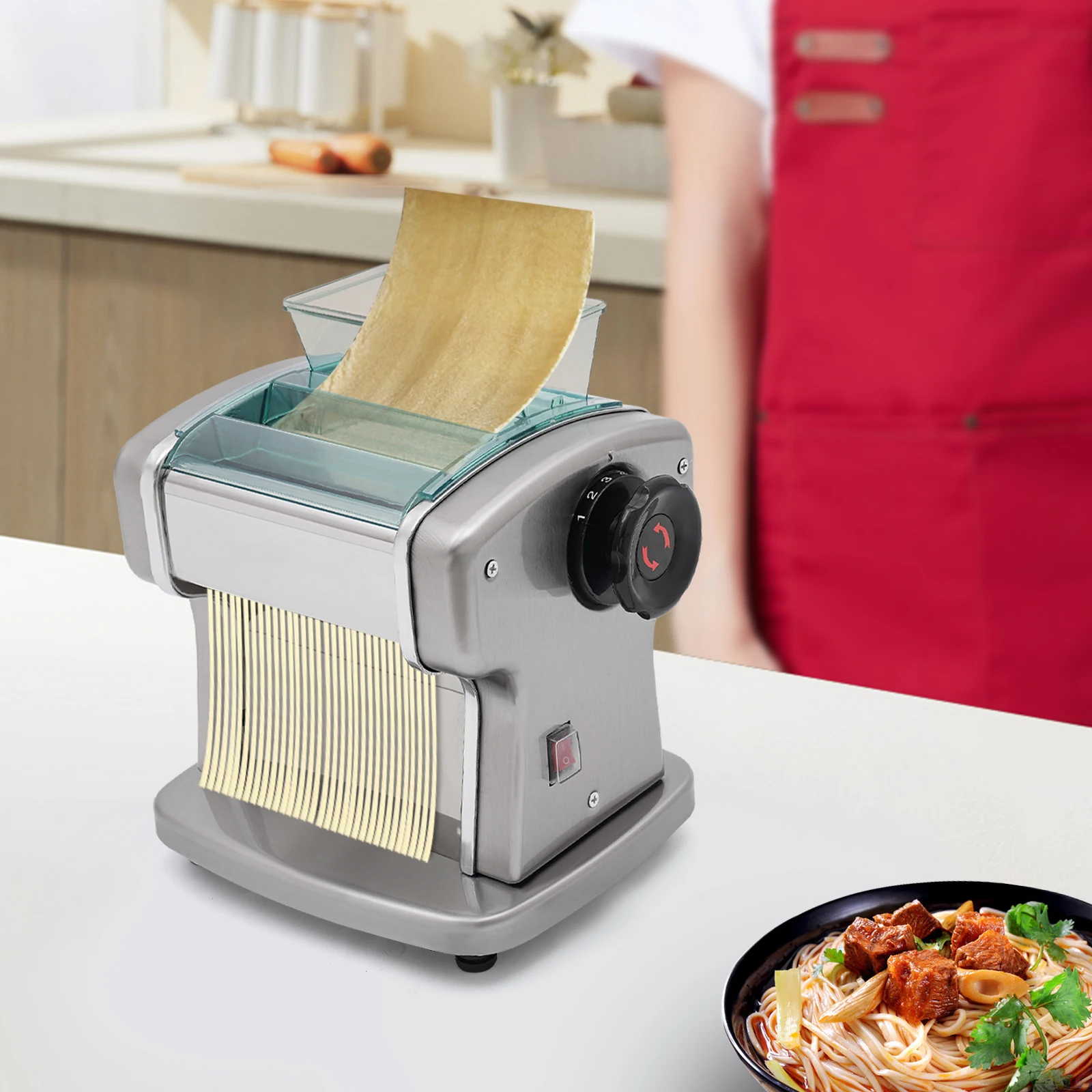 Máquina eléctrica para hacer pasta, máquina automática de fideos de 1 hoja, prensado de masa para espaguetis, lasañas, fettuccini y albóndigas