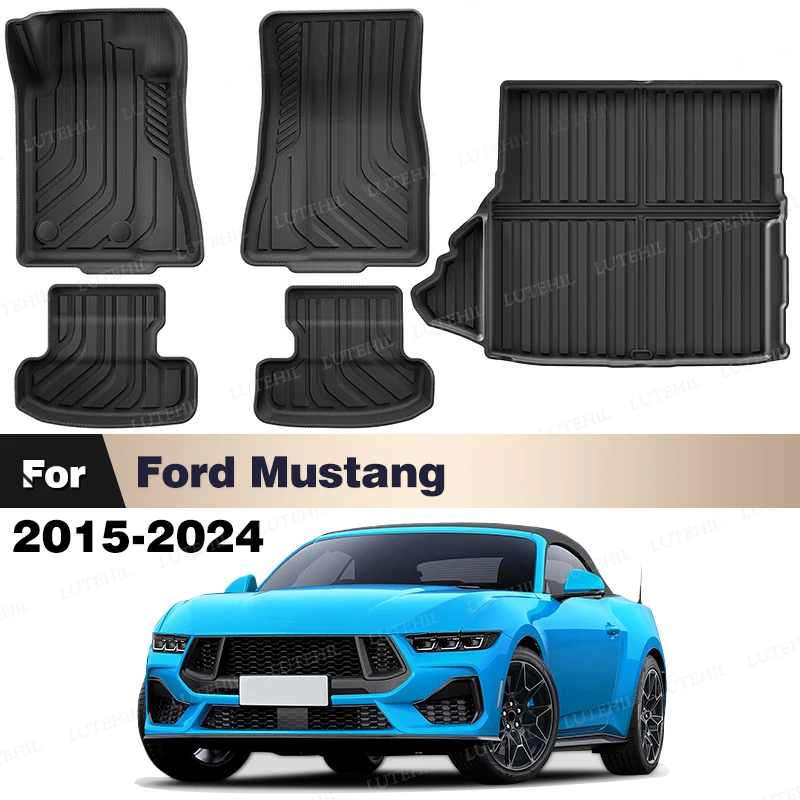 

Всепогодный напольный коврик LUTEHIL из ТПЭ, коврик в багажник для Ford Mustang 2015-2024 2023 2022 2021 2020, ковер, автомобильные аксессуары