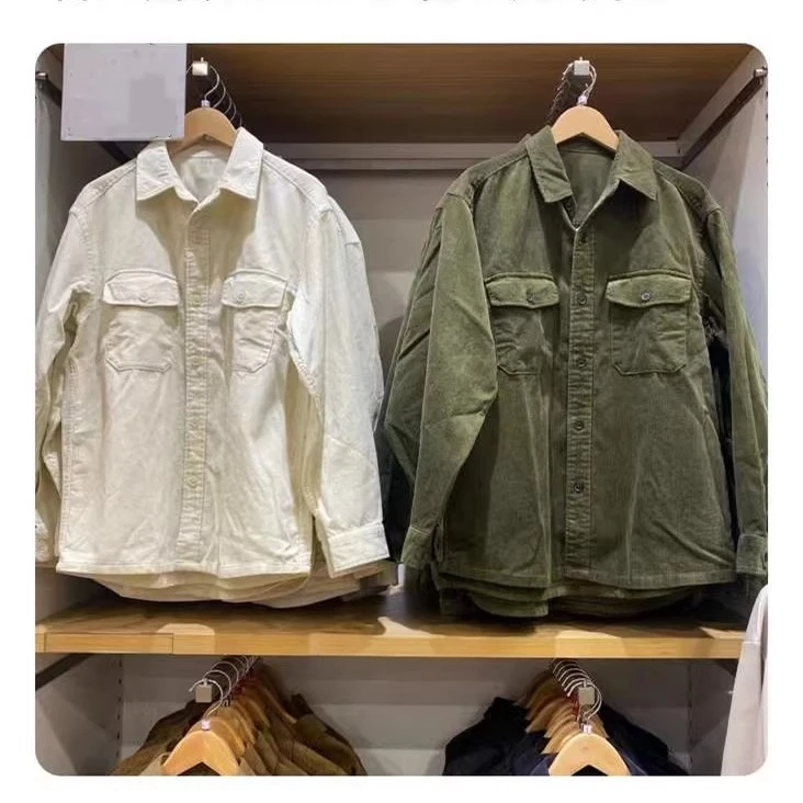 

Men's Fall Corduroy Work Shirt Long Sleeve Windproof Jacket Try Room Clothing Casual Loose Fit Regular Length Other Material