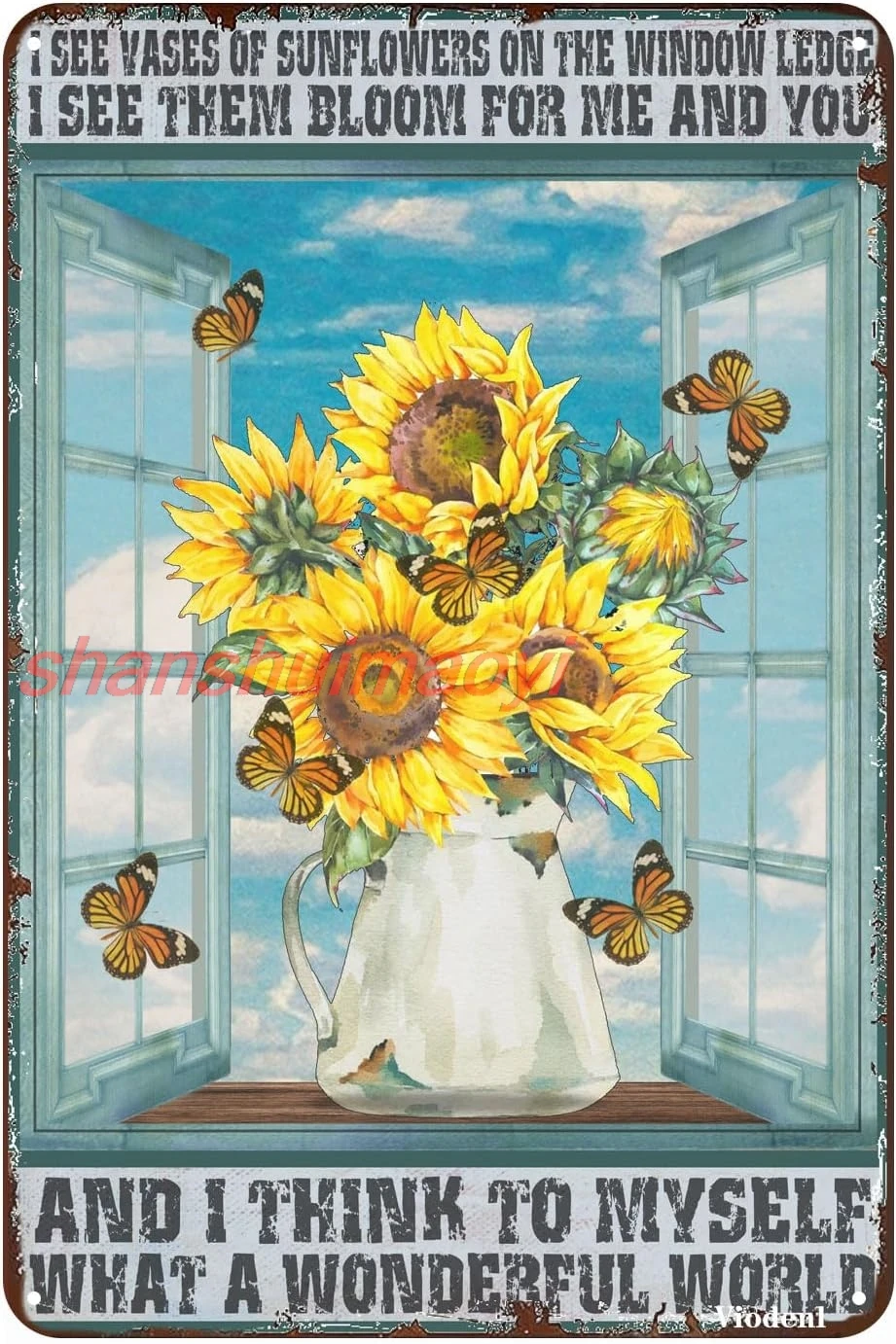 Vintage Tin Signs What A Wonderful World I See Vases of Sunflowers House Garden Entryway Kitchen Office Living Room Cafes W sign