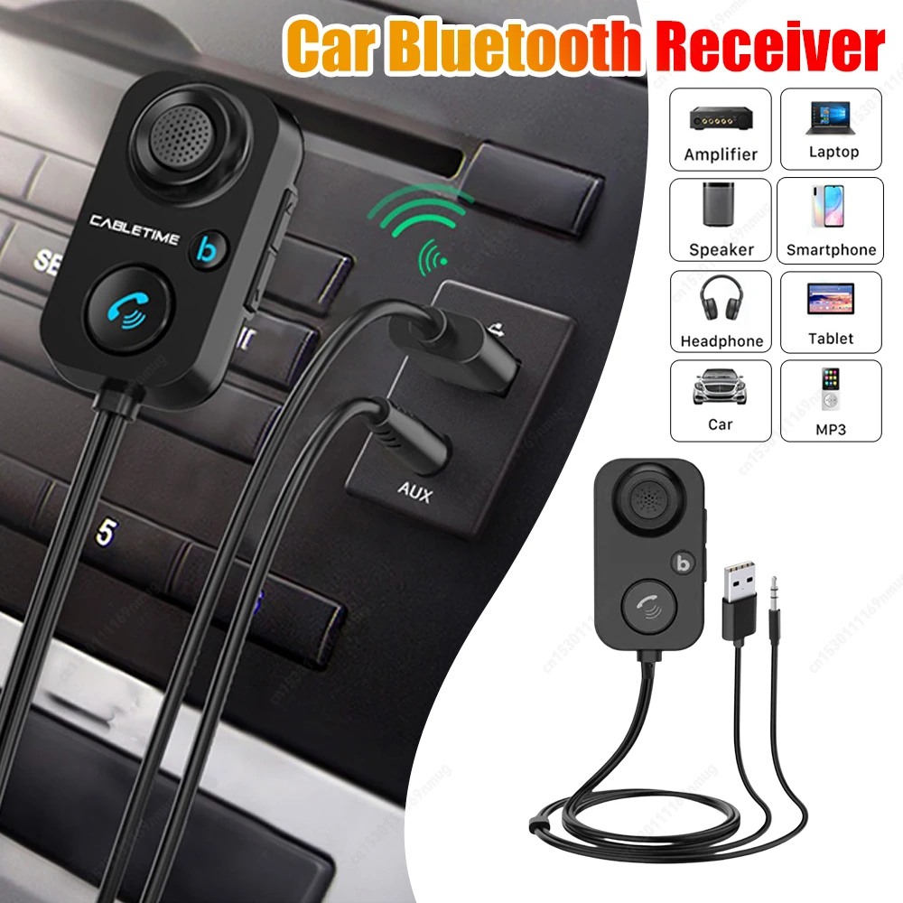 Car Receiver Bluetooth-Compatible USB AUX USB FM Modulator Audio 3.5mm MP3 Player for Hands-Free Car Amplifier Speaker Headphone