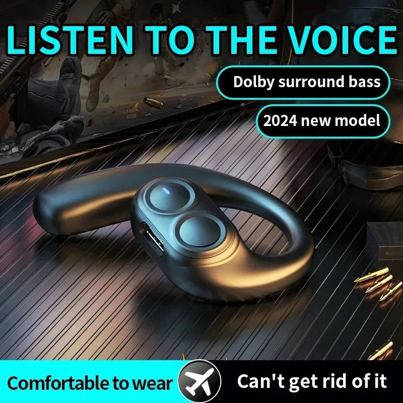 Dual Speaker Business Wireless Headphone Bluetooth 5.4 Ear-Hook Mini HIFI Noise Cancelling Earphone With Mic Sport Game Headset