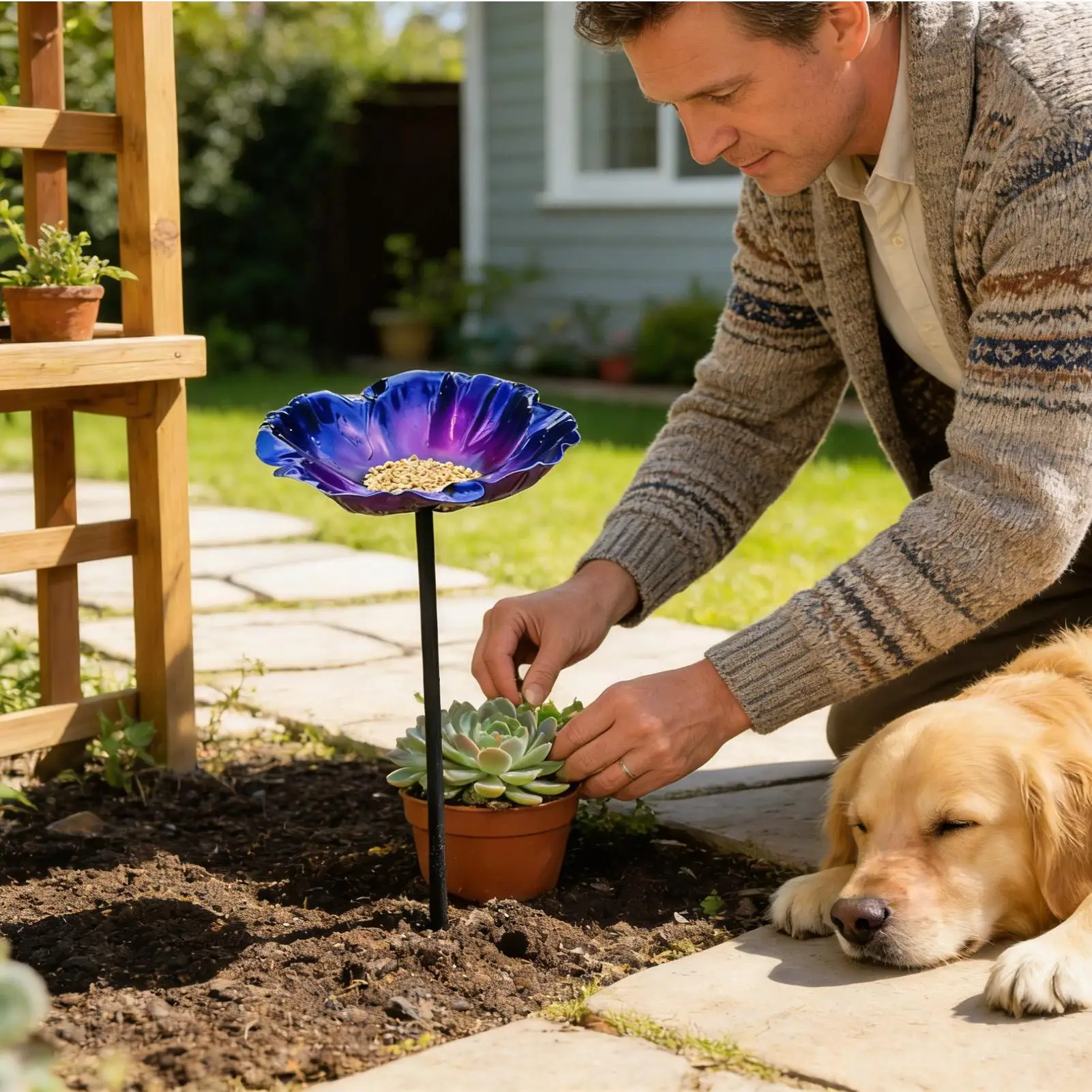 Bird Bath For Outside Weather Resistant Garden Bee Water Feeder With Petals Design 65cm Height Bird Bath Fountain For Window