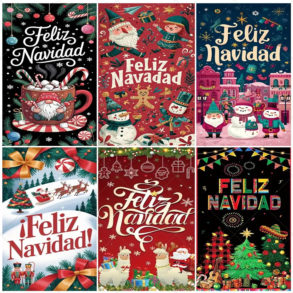 

Spanish Merry Christmas Theme Door Cover Backdrop Suppplies Snowman Reindeer Santa Claus Xmas Party Decoration Photo Shoot Prop