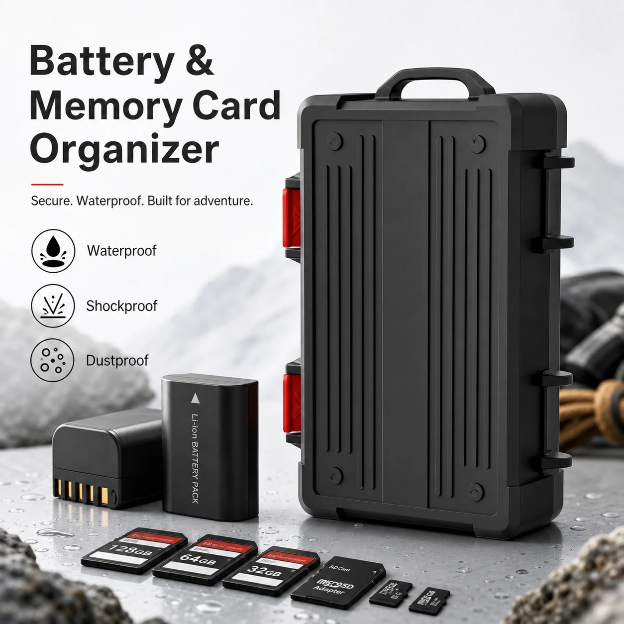 【 Essential for adventurers 】 Outdoor DSLR camera battery storage card waterproof storage box battery anti drop storage box