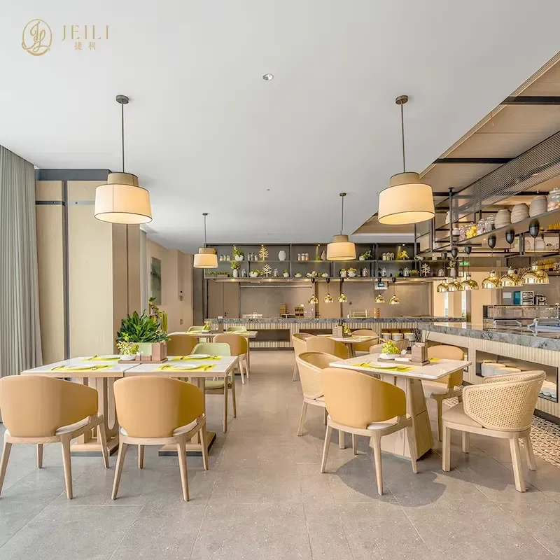Wooden Modern Outdoor Commercial Table and Chair Set Chinese Foshan Custom Restaurant Furniture Booth