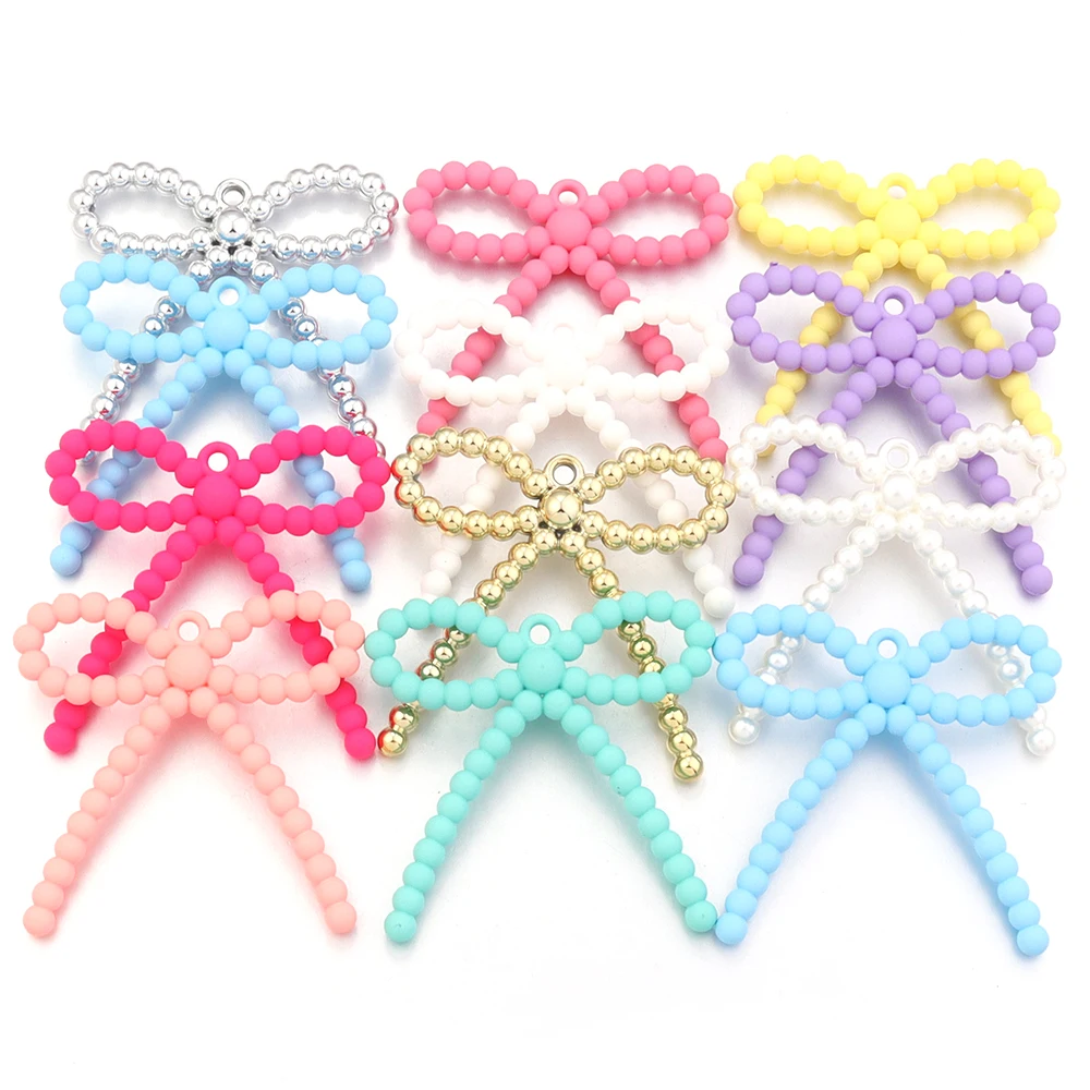 2Pcs Acrylic Bow Bead Charms for DIY Jewelry Making