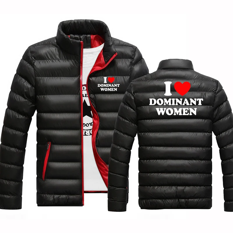 I Love Dominant Women Graphic Men New Jackets Winter Casual Men's Outwear Coats Stand Collar Male Windbreak Cotton Hoodies