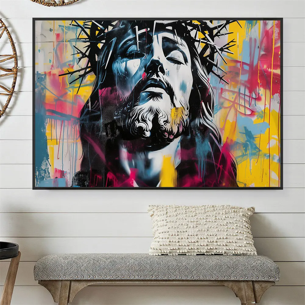 

Abstract Jesus Christ Portrait Print Poster Wall Art Graffiti Canvas Painting Decoration Modern Home Living Room Christian Gifts