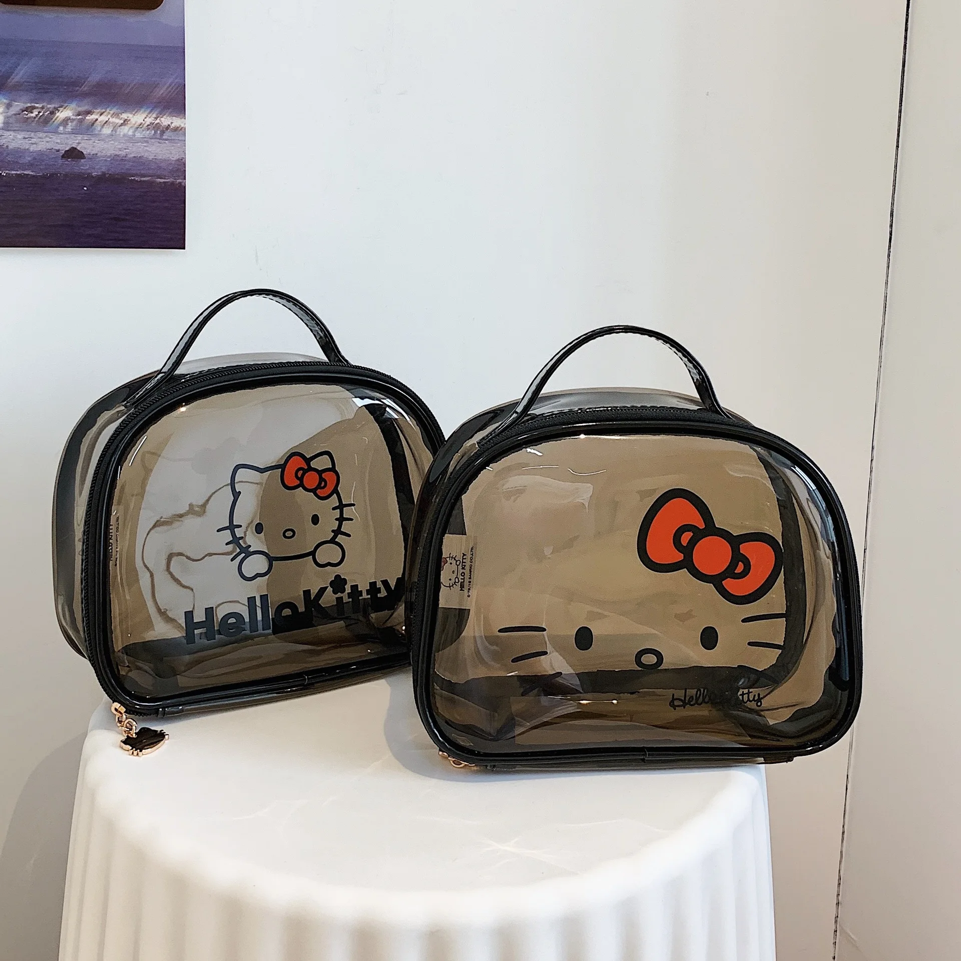 

Hello Kitty Transparent Makeup Bag Sanrio Pvc Large Capacity Waterproof Beach Bag Woman Cartoon Wash Bag Portable Handbag Gifts