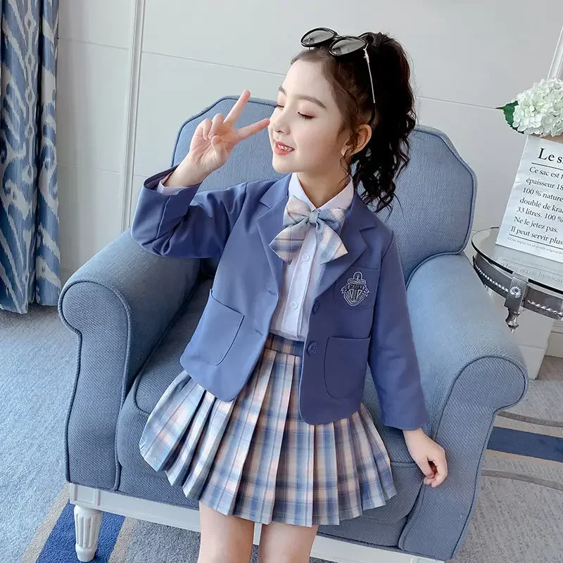 Baby Girls Jk Uniform Japanese Blazer+Shirt+Skirt 3Pcs/Set Children College Spring Autumn School Show Kids Princess Clothes Set