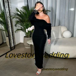 Lovestory Vestidos De Noche Strapless Long Sleeves Prom Dresses Beaded Mermaid Evening Party Ankle Length Trumpet Bride Gowns