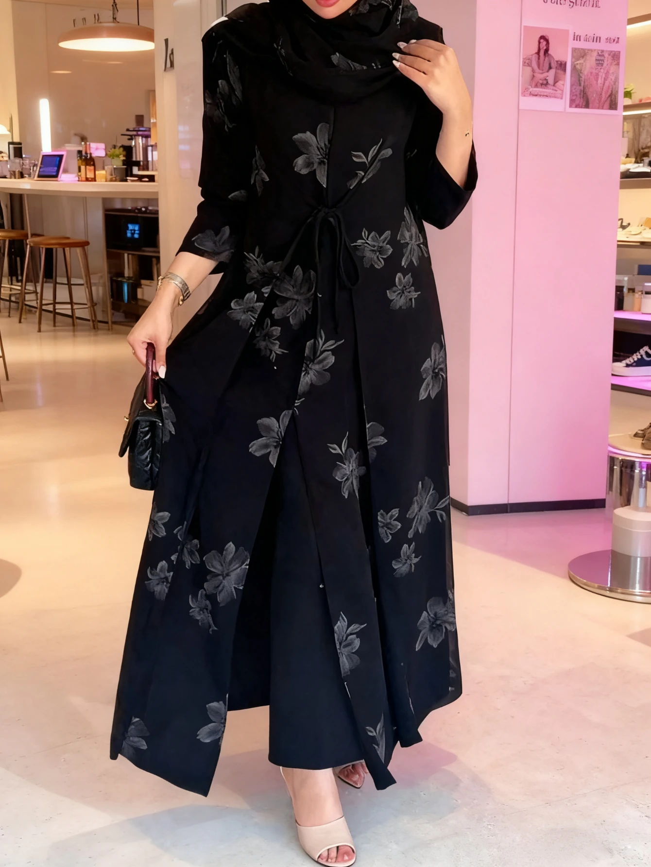 

Women Abaya Open Dress Muslim Autumn Eid Flower Print Trench Dubai Vestidos Largo Kaftan Arab Robe Party Caftan Jalabiya Ramadan