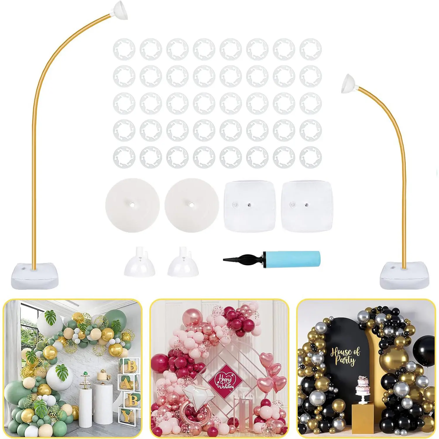 Gold Balloon Arch Stand with Base Free Bending White Arch Frame Wedding Birthday Party Decoration