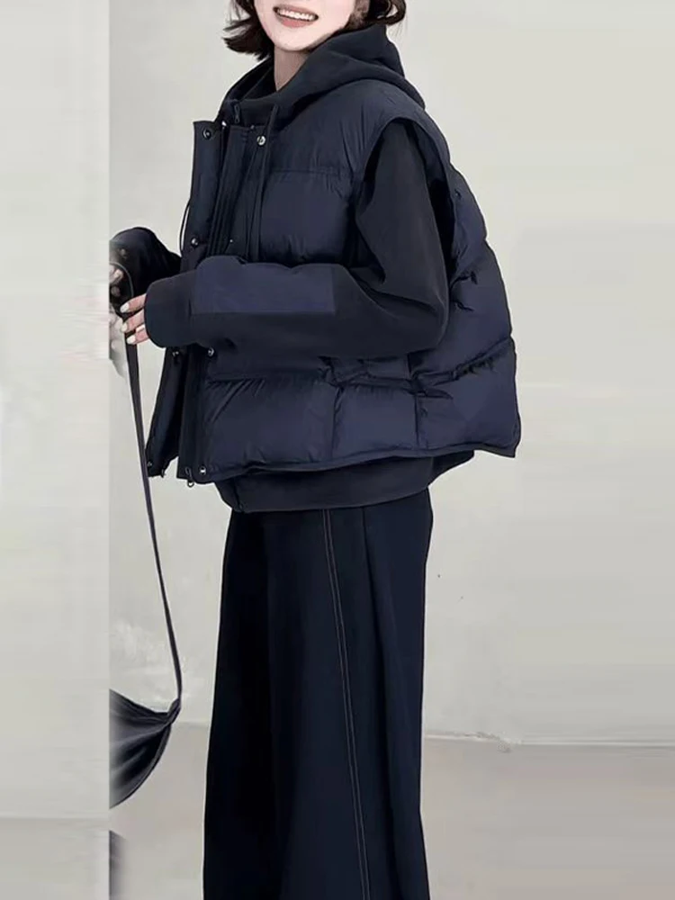 

Winter Faion Women's Tee-Piece Set Hoodie Casual Pants Vest Dstring High Waist Buxing Warm Cotton down Ensemble