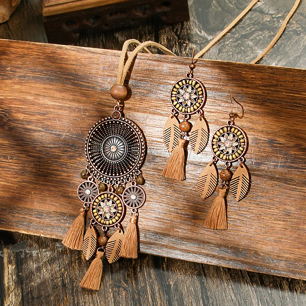 Europe and the United States cross-border explosion geometric hollow earrings necklace wholesale, retro bohemian jewelry set des