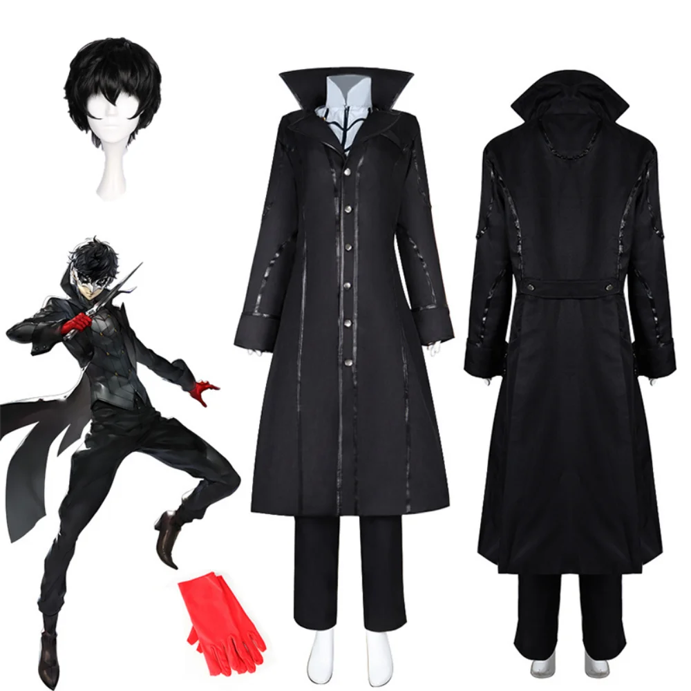 

Костюм для косплея аниме Persona 5 Amemiya Ren P5, черная униформа, Тренч, парики, волосы, унисекс, костюмы на Хэллоуин для ролевых игр