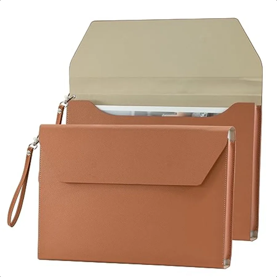 

Expanding File Folder Organizer PU Leather Document Holder File Pocket Envelope Portfolio Bag with Hand Strap and Magnetic Clos