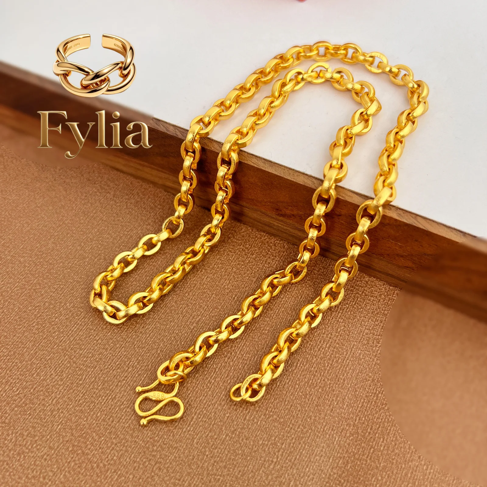 Fylia Jewelry  Luxury and fashionable 24K real gold circle button men's and women's necklace au9999 gold trendy versatile neckla