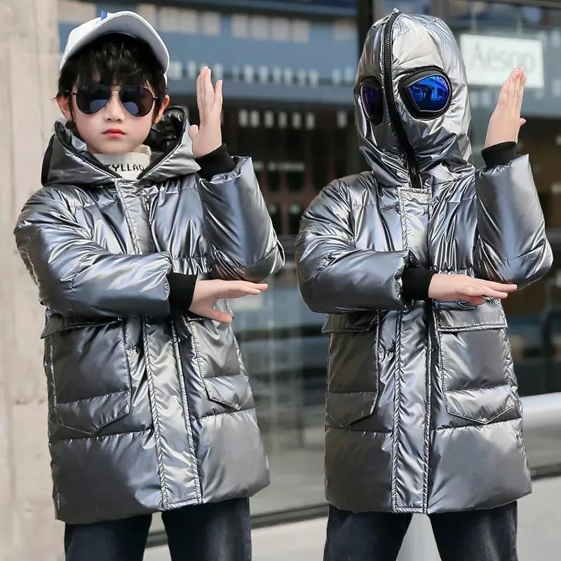 -30 Degrees 110-160cm Boys Winter Coat Clothes Overcoat Snowsuit Thick Hooded Parka Warm Cotton Long Jacket For Kids Clothing