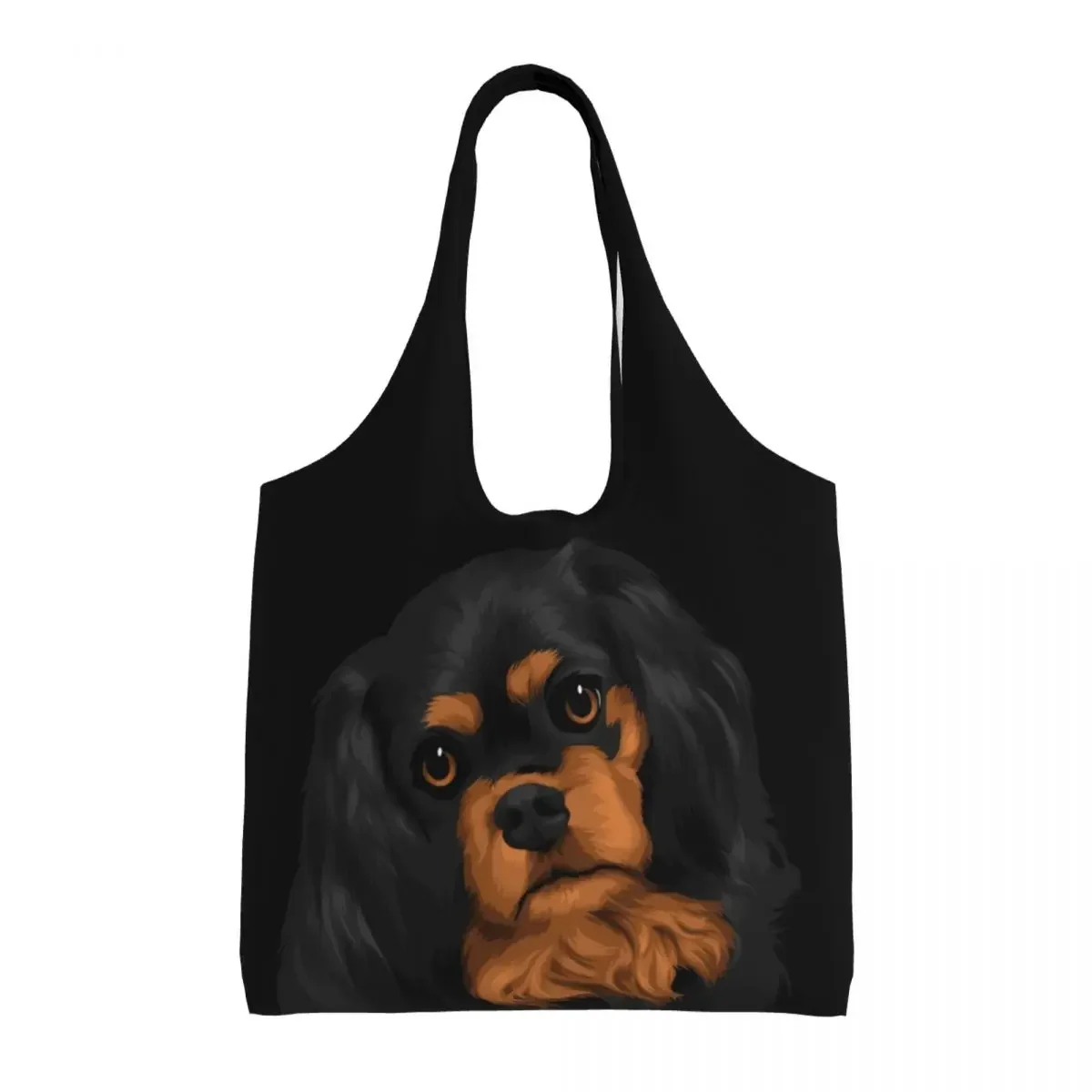 Custom Tilted Cavalier King Charles Spaniel Groceries Tote Shopping Bags Dog Lover Canvas Shoulder Shopper Bag Capacity Handbags