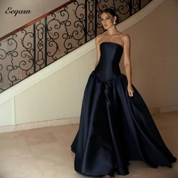 Navy Blue Evening Dresses Saudi Arabic Satin Floor Length Prom Gowns Formal Party Dress Women Long Vestidos de fiesta Customized