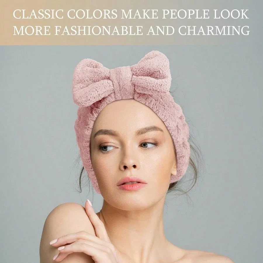 

3 Pieces Pink Bow Headband For Women Makeup Spa Shower Microfiber Hair Band