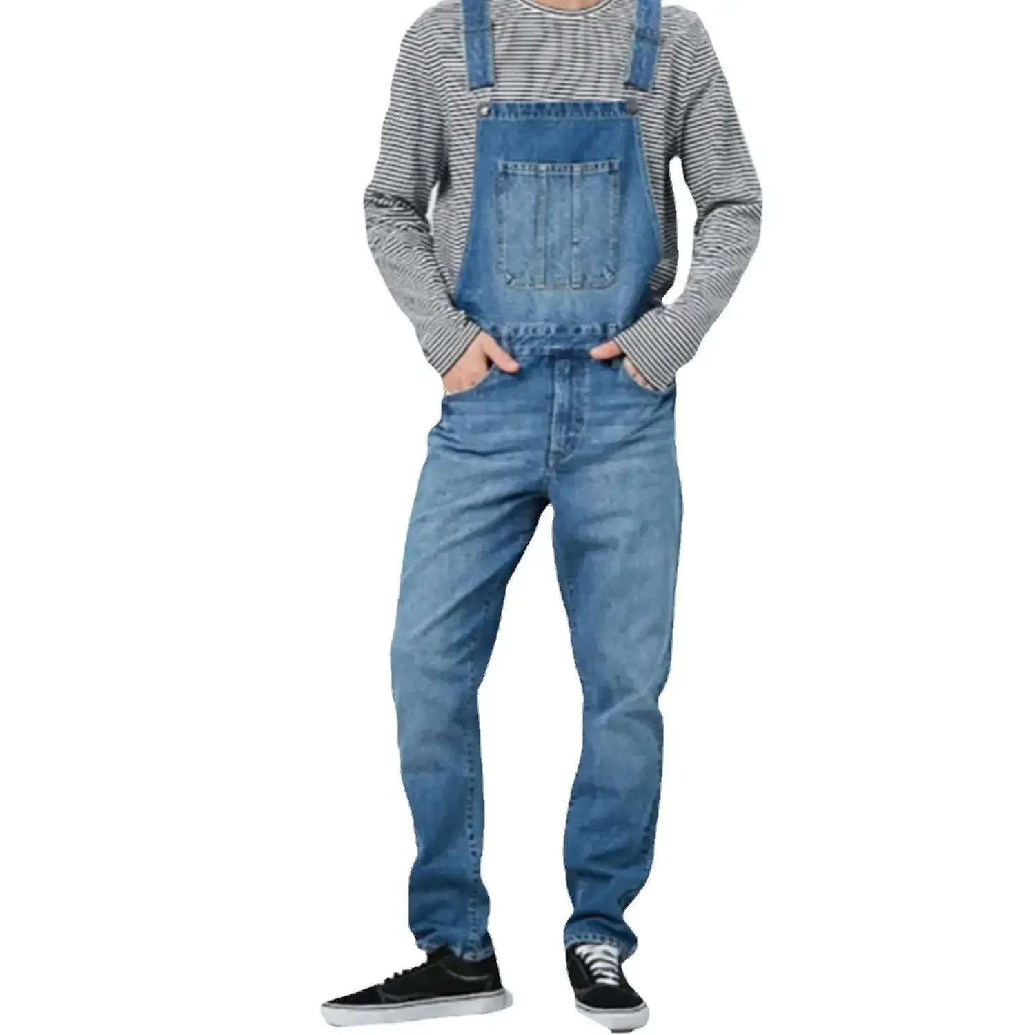 Männer Street Denim Hosenträger Hosen 2025, gerade lange Jeans, männliche Spleißtaschen, Denim-Hosen, Vintage-gewaschene Overalls, Overall