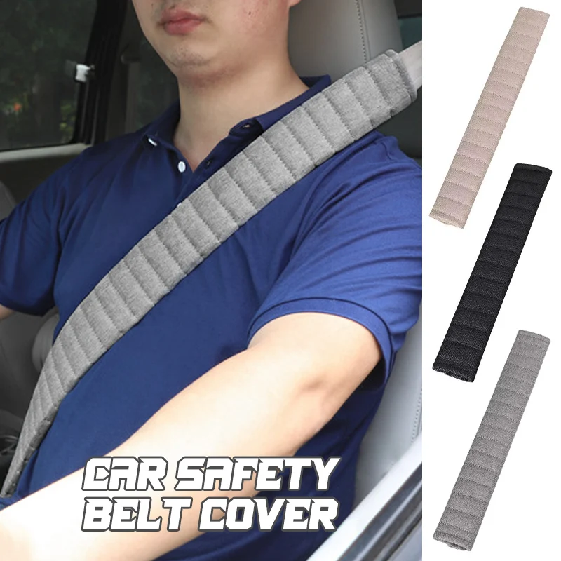 Luxury Car Extended Belt Cover Shoulder Pads Quilted Breathable Cotton Linen BlackThickened Truck Seat Belt Covers Car Interior