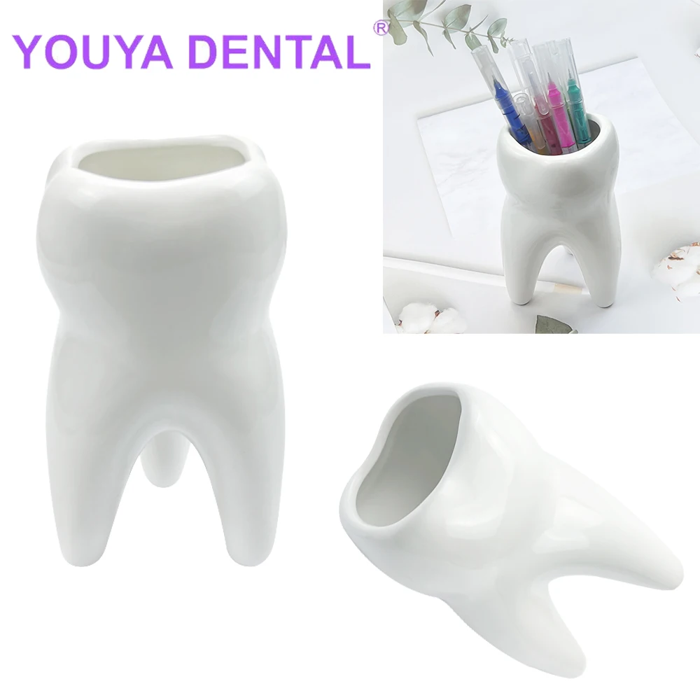 1Pcs Ceramic Tooth Shape Pen Holder Fun Desktop for Dentist Kids Pencil Pot Stationery Container Unique Makeup Brush Organizer