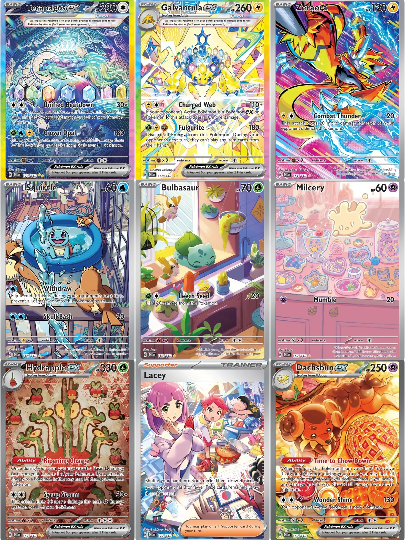 9-cartas-pokemon-ex-terapagos-zeraora-bulbasaur-squirtle-galvantula-sar-sir-ptcg-colecao-cartas-holo-brinquedo-anime-presente-pokemon