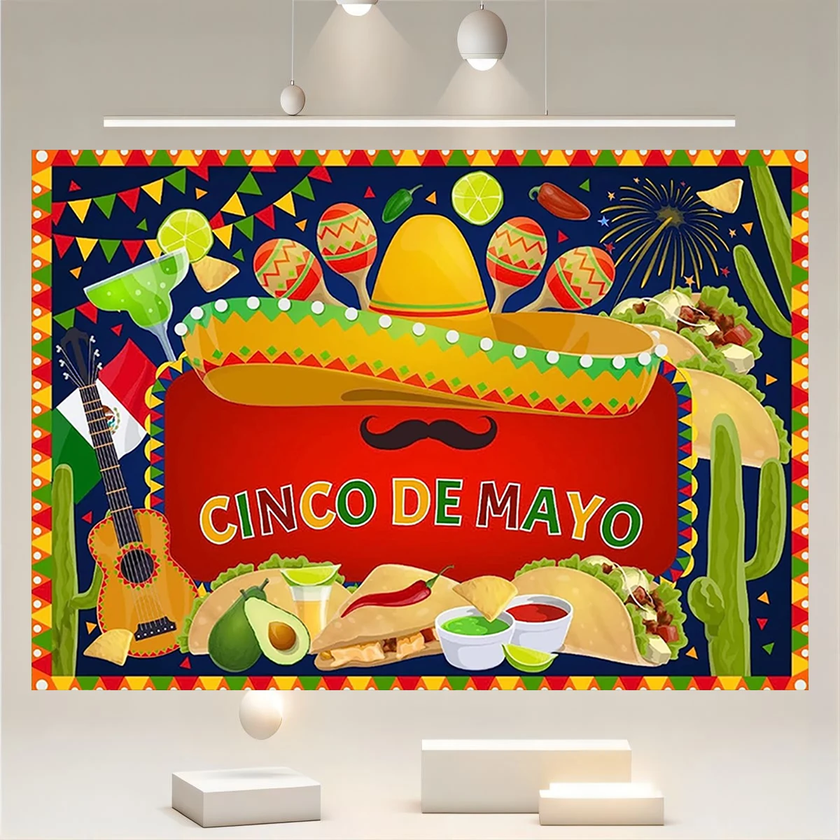 Cinco De Mayo Backdrop Fiesta Theme Party Banner Photography Background Great as Mexican Dress-up Summer Pool Decoration