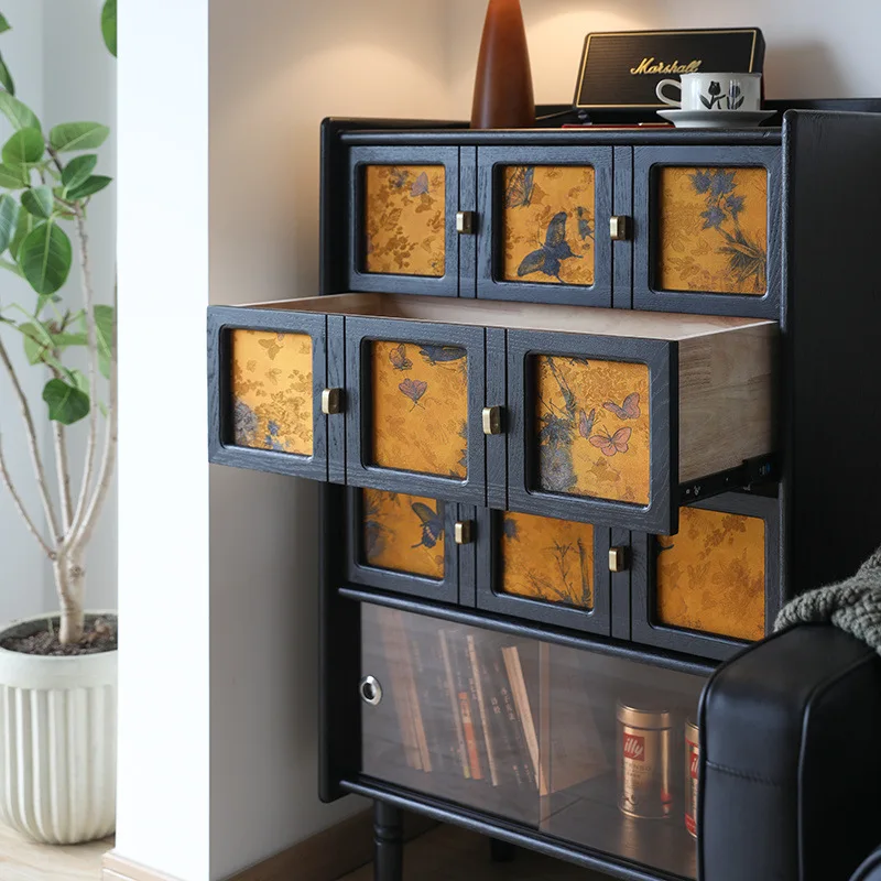 

New Chinese retro solid wood dining side cabinet living room locker medieval locker