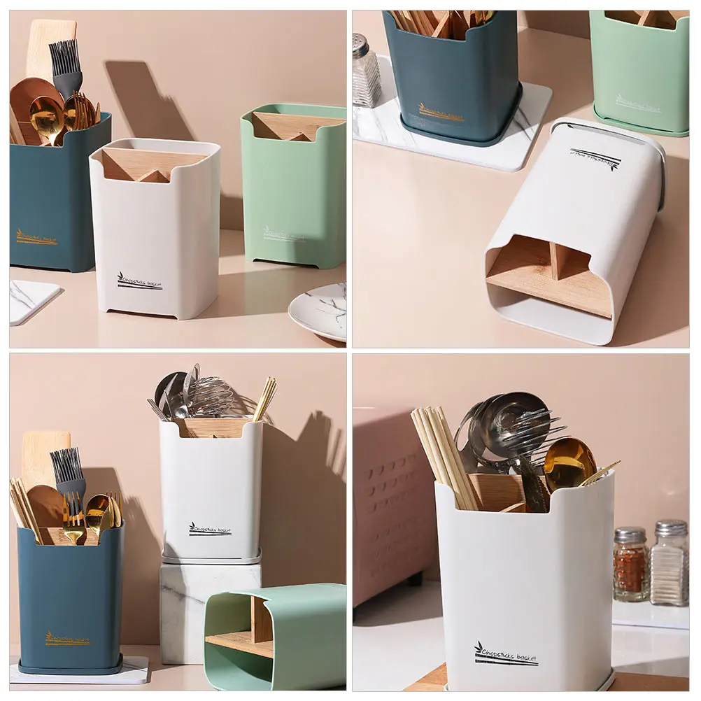

1pc Kitchen Utensil Holder Large Counter Dishes Sturdy Container Chopstick Storage Box PP Bamboo Material Lightweight