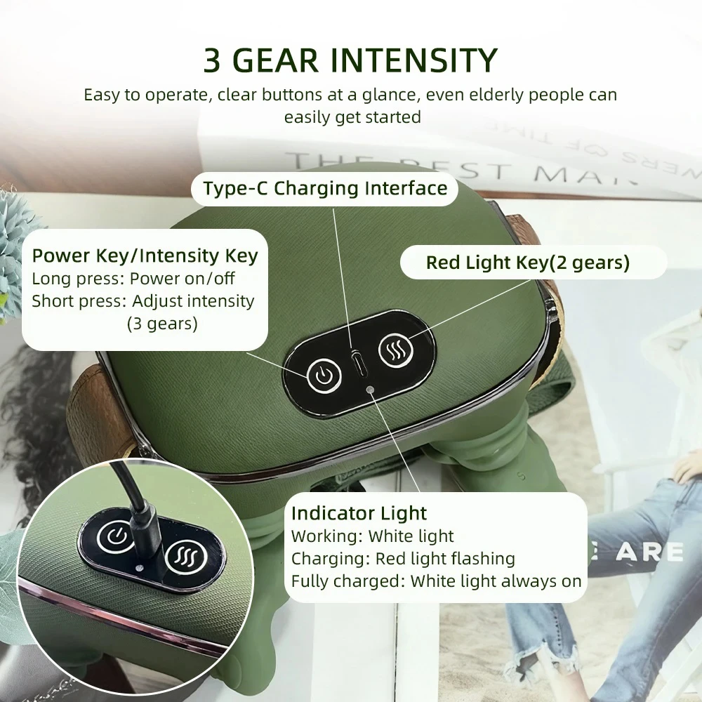 Hand-Shaped Trapezius Massager 3D Electric Kneading Neck Shoulder Heat Portable Type-C Rechargeable Full Body Muscle Pain Relief