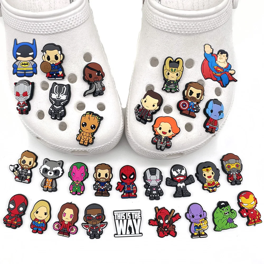 30Pcs Superhero Figure Shoe Charms For Slides Sandals DIY Custom Accessories Soft PVC Clog Shoe Decor Removable Shoe Ornaments