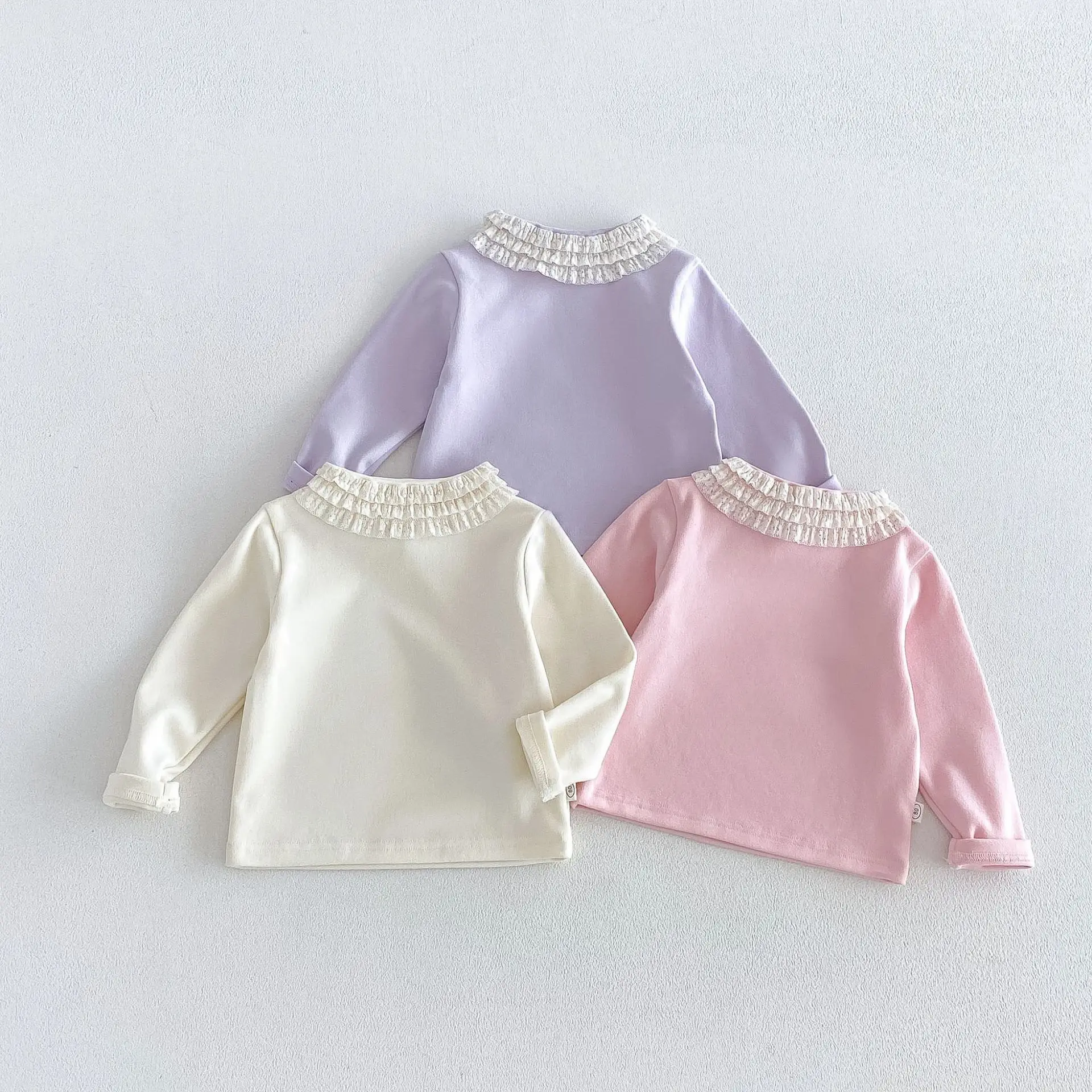 Girls T-shirt 2026 Autumn and Winter New Children's Clothing Korean Style Girl Baby Cute Lace Collar Thickened Bottom Shirt